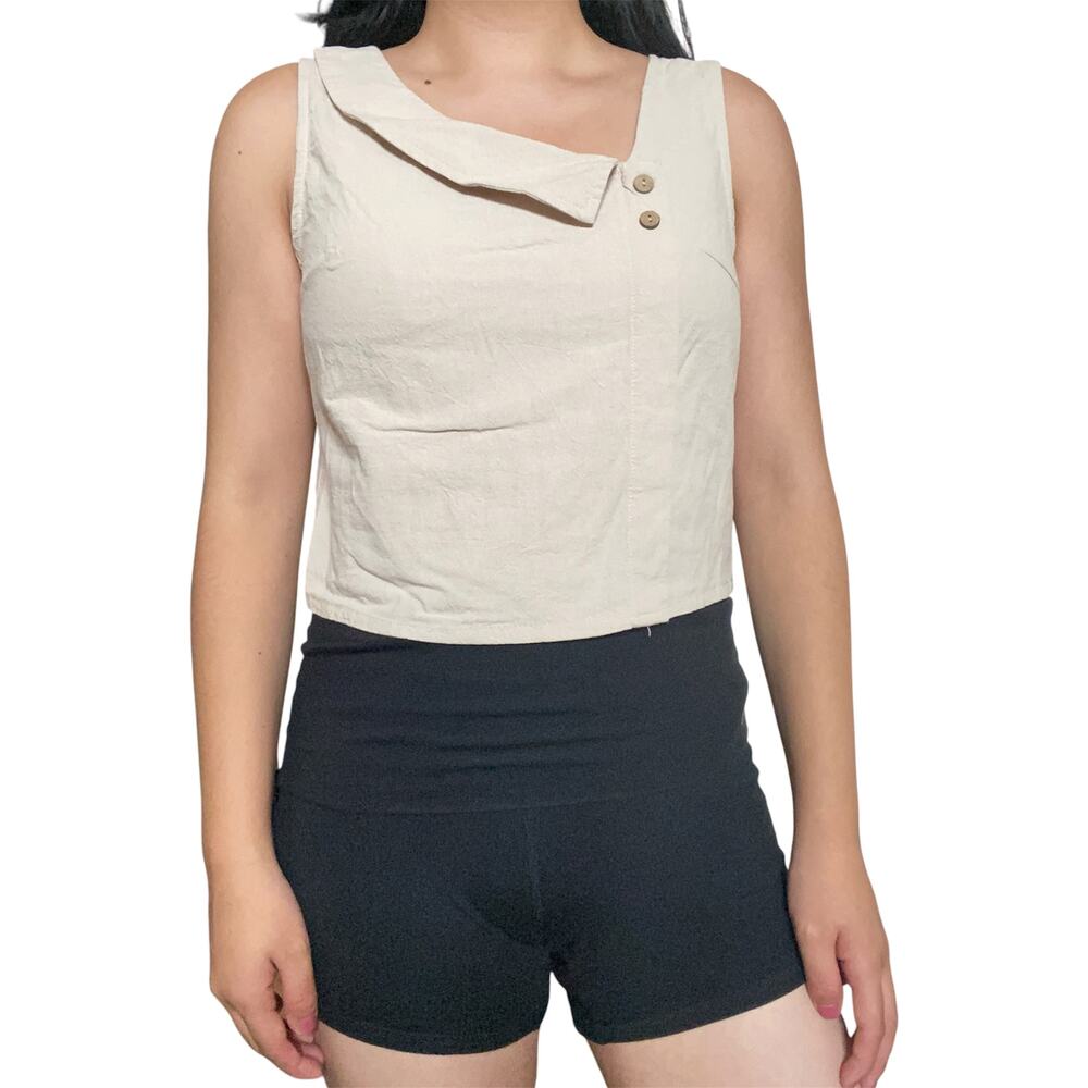 Y2K Asymmetrical Elevated Basic Tan Cropped Tank Top XS Normcore Minimalist
